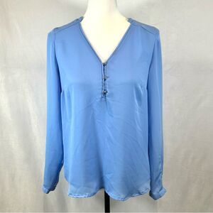 Lauren Conrad long sleeve blue vneck blouse top size small